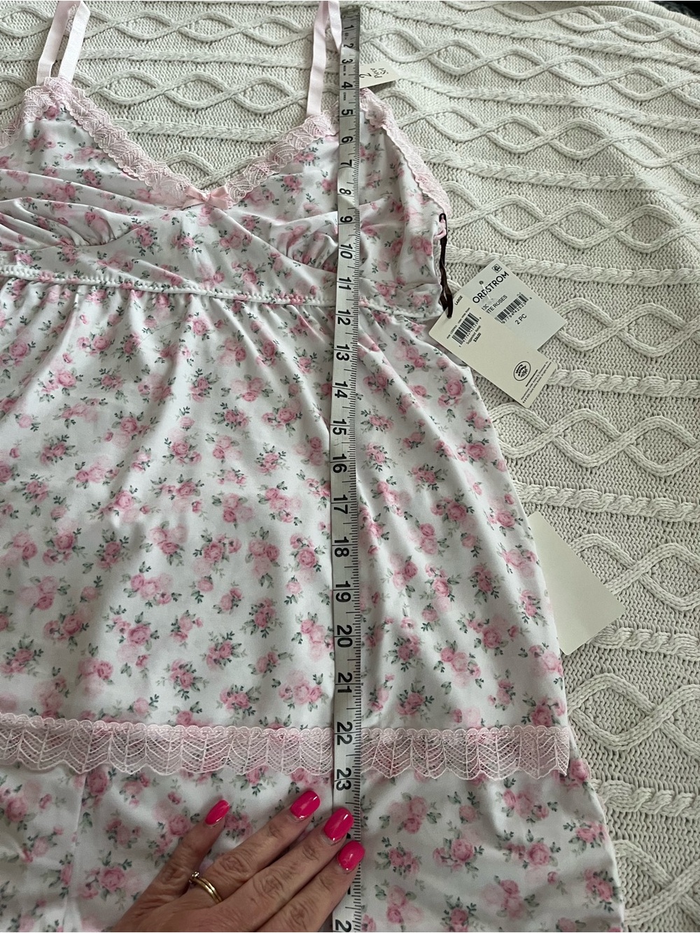 Laura Ashley “Pink Roses” Floral Lace-Trim Sleep Set, Cami & shorts Size Large - Picture 3 of 16